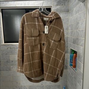 NWT Z Supply button up light tan plaid jacket women’s size medium